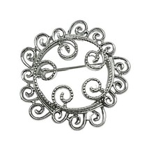 Sarah Coventry Silver Tone Circle With Swirls Brooch Pin Vintage Estate  - £5.32 GBP