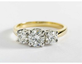 4.50CT Forever One Moissanite 4 Prong 3-Stone Ring 2 Tone 18K Gold C&amp;C Certified - £1,906.46 GBP
