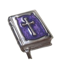 Vintage DaneCraft Purple Enamel Silver Bible Brooch Sterling Plated Christianity - $17.81