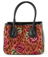 Katha Diddel Floral Needlepoint &amp; Brown Leather Designer Handbag Bag Roses - $109.60 CAD