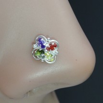 Floral Square Style 925 Sterling Silver Multi-color CZ Nose ring Push Pin - £11.38 GBP