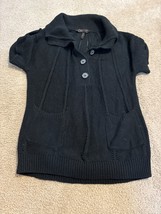 BCBG Maxazria Sweater Womens Small Black Cable Knit shortsleeve Button Top - $20.29