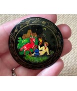 Vintage Russian Lacquer Fairytale Art To Wear Brooch Pin Man Horse Fanta... - $29.70