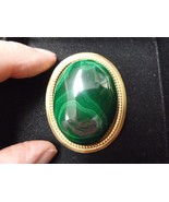 (BR-402) green Malachite gemstone on gold rope trimmed oval brass pin pe... - £28.88 GBP