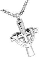 I Love You Forever Cross Urn Necklace Ashes Stainless - $47.83