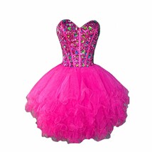 An item in the Fashion category: Kivary Women's Sweetheart Tiers Tulle Sequined Crystals Corset Short Prom Homeco