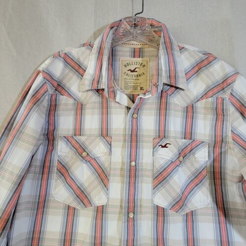 Primary image for Hollister Cotton Western Shirt Plaid Mens Size XL Pearl Snaps Hong Kong Vintage