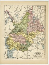 1902 Antique Map Of The County Of Longford / Ireland - £21.83 GBP