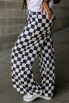 Black Checkered Print High Waist Wide Leg Pants - $382.35 MXN