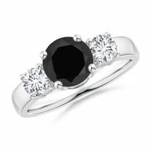ANGARA 7mm Black Onyx and Diamond Three Stone Engagement Ring in Sterling Silver - £1,261.54 GBP