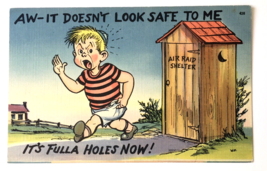 Vtg Linen PC Humor Funny Comic Aw It Doesnt Look Safe To Me Its Fulla Holes - £5.58 GBP