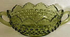 Green Oval Hobnail Glass Dish w Handles 7&quot; x 2-1/2&quot; - £20.73 GBP
