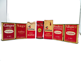Schilling Spice Tins Boxes Vanilla Bottle Lot of 7 Vintage Allspice Sage Ginger - £19.60 GBP