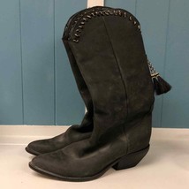 Vintage ZIDIAC Black Gray Soft Leather Cowboy Boot with tassel 327055  S... - £75.90 GBP