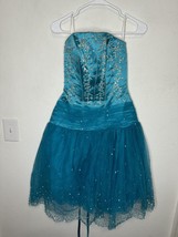 Posh Precious Caribbean Sea Teal Strapless Puff Prom Dress Size 2 - $39.99