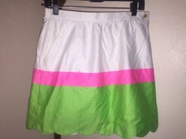 Lilly Pulitzer Pink White Green Mimosa Scalloped Hem Colorblock Miniskirt Sz Med - £27.14 GBP