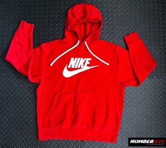Nike Red Hoodie Men LARGE Logo Club RED WHITE Active Graphic Pullover Sweatshirt - £27.18 GBP