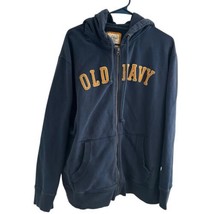 Vintage Y2K Old Navy Hoodie Mens XL Blue Stitch Letter Spell-out Zip Drawstrings - $42.75