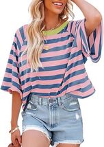 Dokotoo Tops for Women Striped 2026 Fashion T Shirts for Women Color Block - $29.98