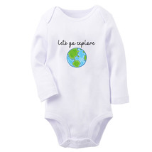 Let&#39;s Go Explore Funny Baby Bodysuit Newborn Romper Infant Jumpsuit Long... - £9.43 GBP