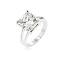 Silvertone Rhodium Plated Brass 5ct Princess-Cut Clear Cubic Zirconia Ring - $27.00