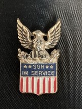 Vintage Coro Sterling USA Son In Service Brooch Pin Patriotic Flag Figural - £35.58 GBP