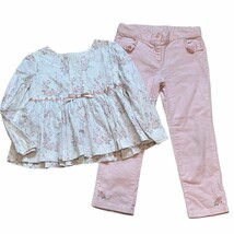 Janie and Jack Black Tie Ballet Pink/Gray Top &amp; Pink Velvet Jeans Sz 3/4 - £26.85 GBP