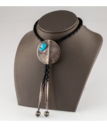 Sterling Silver Bolo Tie with Turquoise Accent Braided Leather Strands 36&quot; - €334,96 EUR