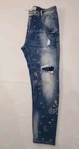AQRL Blue Distressed Printed Skinny Jeans Womens Size Small New - £26.01 GBP