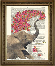 ELEPHANT ART Print: Pink Flowers Vintage Dictionary Print - £6.71 GBP