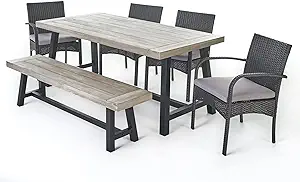 Christopher Knight Home Louise Outdoor Wicker Dining Set with Acacia Woo... - £1,079.41 GBP