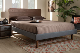 Lois Dark Gray Fabric Walnut Brown Full Size Platform Bed - $7,547.51 MXN