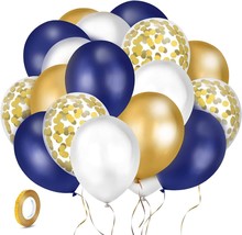 60PCS Navy Blue and Gold Confetti Balloons Premium 12inch Pearl White and Gold M - £15.17 GBP