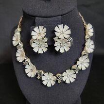 Vintage Signed Lisner AB Rhinestone Plastic Flowers Necklace &amp; Clip Earr... - $34.64
