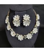 Vintage Signed Lisner AB Rhinestone Plastic Flowers Necklace &amp; Clip Earr... - $34.64