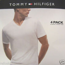 4 PACK TOMMY HILFIGER SIZE MEDIUM 100% COTTON WHITE V NECK T SHIRTS UNDE... - $38.60