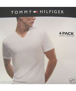 4 PACK TOMMY HILFIGER SIZE MEDIUM 100% COTTON WHITE V NECK T SHIRTS UNDERSHIRTS - $38.60