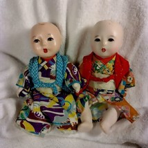 Vintage asian dolls, two GoFun?, composition, parts or repairs, fixed eyes, - $25.00
