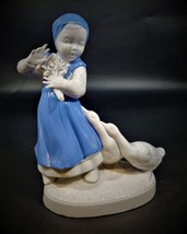 Collectible 1970s Vintage Holland Mold Statue of Blue Dutch Girl with Geese ... - £19.56 GBP