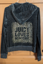 VTG Juicy Couture Rhinestone New York Black Hoodie Velour Track Jacket XL - $33.85