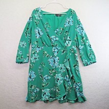 Karl Lagerfeld Dress Womens 16 Green Floral Faux Wrap 3/4 Sleeve Knee Length - £22.97 GBP