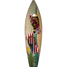 Maryland Flag and US Flag Flip Flop Novelty Metal Surfboard Sign SB-258 - £19.94 GBP