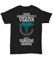 Never Underestimate a Vegan Nurse, black Unisex Tee. Model 6400014  - £20.09 GBP