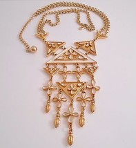 Enamel Lariat Necklace Double Chain Large Pendant Statement Jewelry - £19.55 GBP