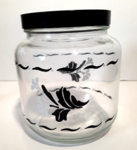 Vintage retro AGC Floral B&amp;W Pattern Clear Glass Canister Jar Screw Lid A-65 - $6.49