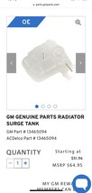 Gm Genuine Parts Radiator Surge Tank Gm Part # 13465094 - £21.98 GBP
