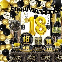 18th Birthday Decorations - Black &amp; Gold Party Decorations, Black Gold B... - £21.89 GBP