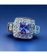 Tanzanite Diamond Deco Halo Style Engagement Ring Solitaire 14k Solid Wh... - $2,750.25