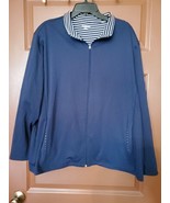 Allison Daley Size  3X Zip Up Blue Jacket Striped Collar - £15.57 GBP