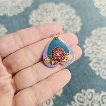 Vintage Cloisonne Heart Rose Pendant - $559.01 MXN